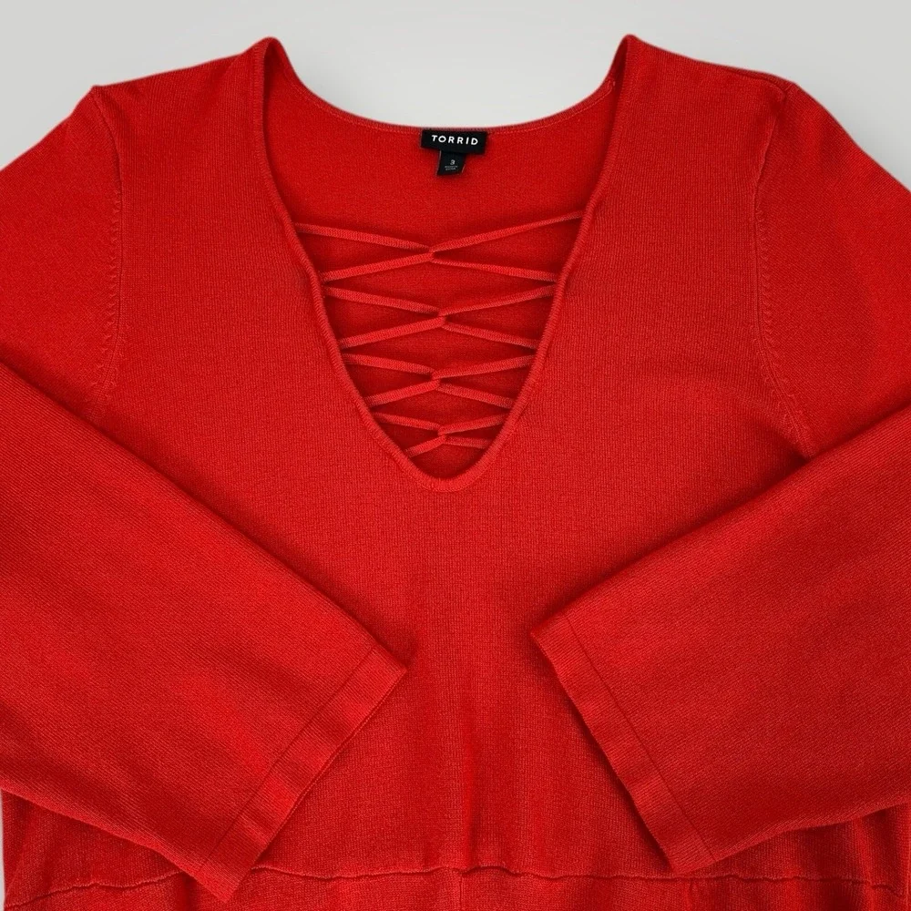 Torrid Criss Cross Neckline Red Skater Knit Sweater‎ Dress Womans 3 3X Stretch